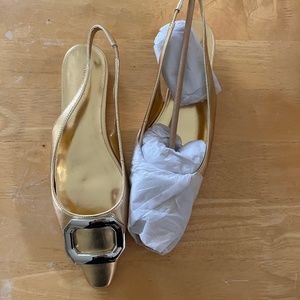 Ann Taylor Gold Metallic Slingback Flats with Decorative Buckle
